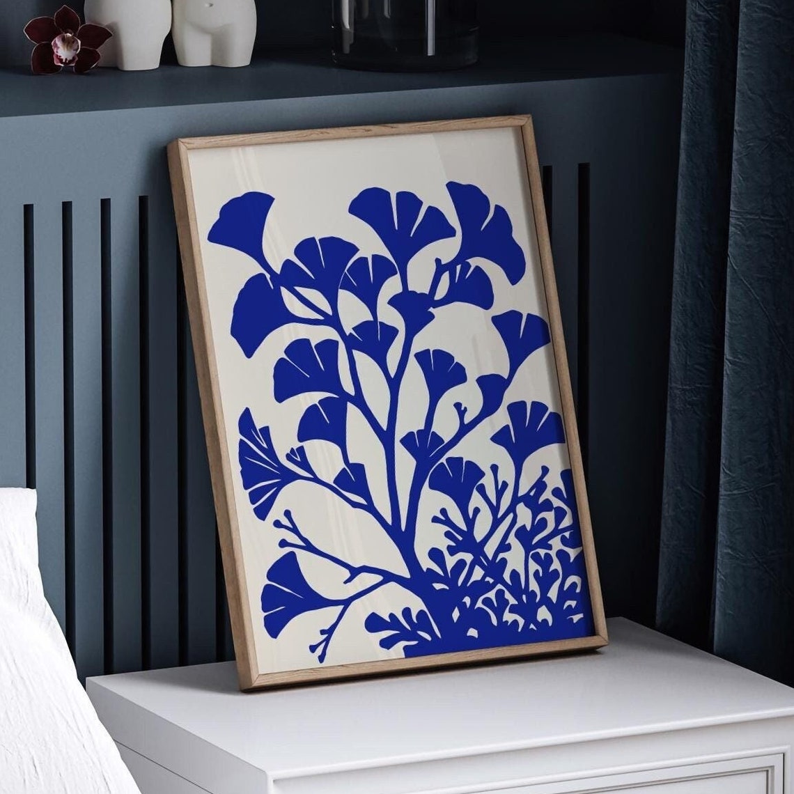 Bold Cobalt Ginkgo Leaves Modern Botanical Silhouette Poster - Image 6