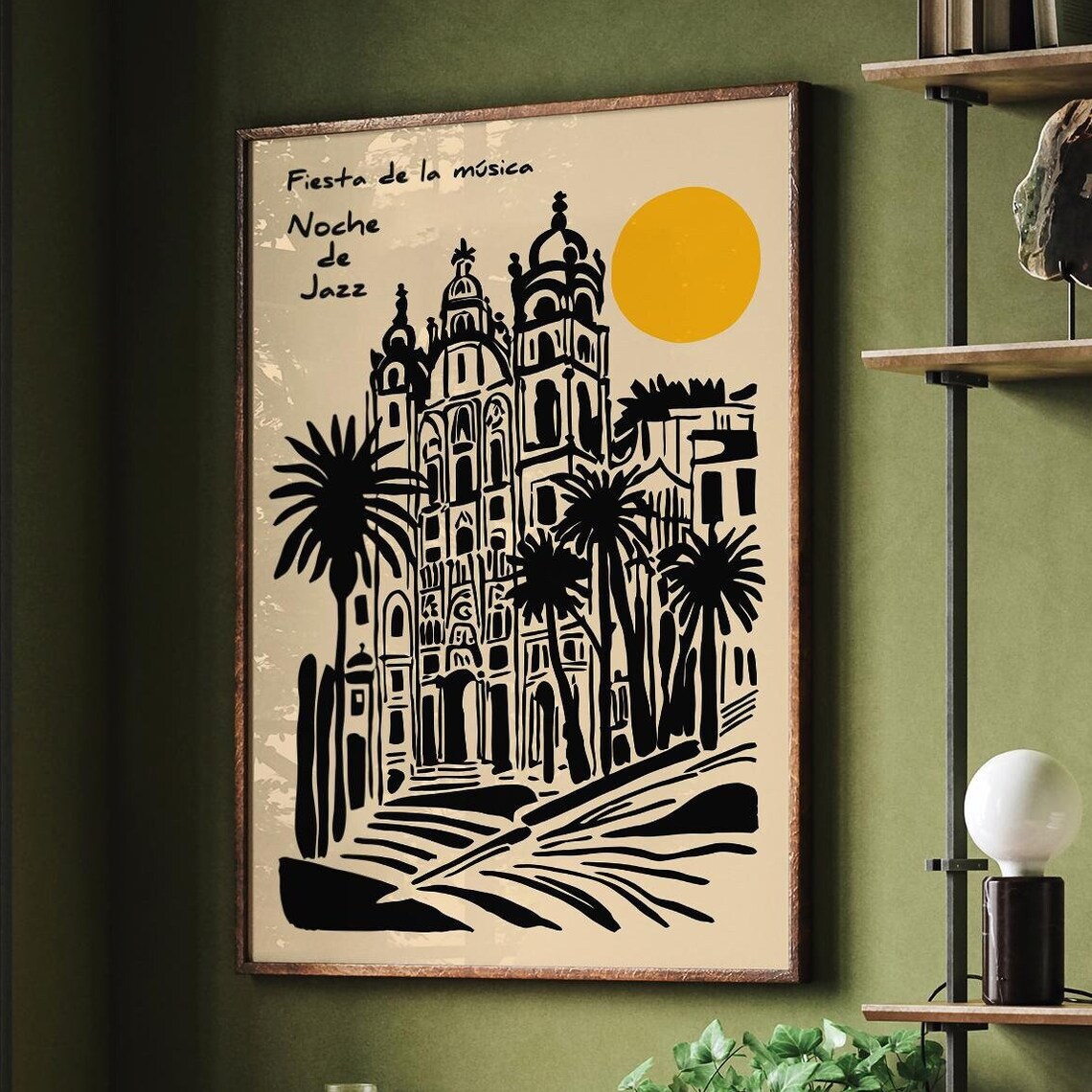 Fiesta de la Música Noche de Jazz Cathedral Black Ink Poster