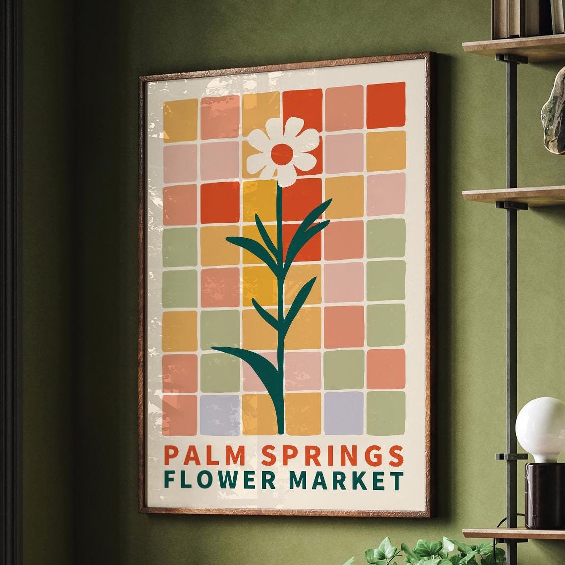Palm Springs Flower Market Pastel Checkerboard Daisy Retro Poster - Image 5