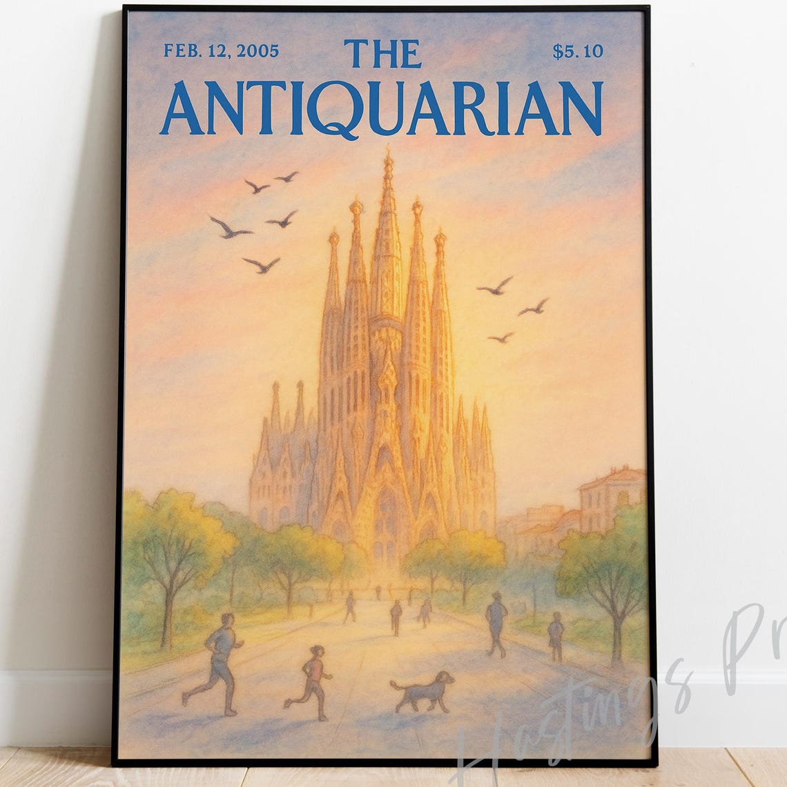 New Yorker Style Vintage Magazine Cover The Antiquarian Collectible Print Sunrise At Sagrada Familia
