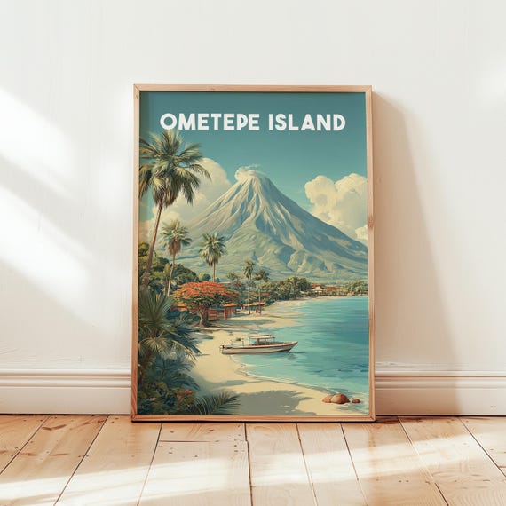 Ometepe Island Wall Art Nicaragua Travel Poster Volcano Landscape Print Central America Decor Illustrated Nature