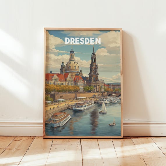 Dresden Germany Travel Poster Print Vintage Wall Art Cityscape European Home Decor Gift Artwork