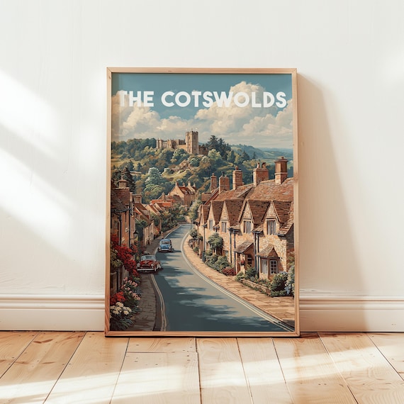 Vintage Cotswolds Travel Poster, British Countryside