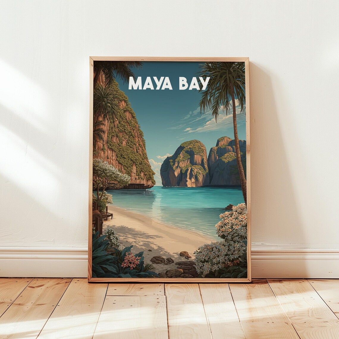 Maya Bay Thailand Tropical Beach Palms Vintage Travel Art Poster