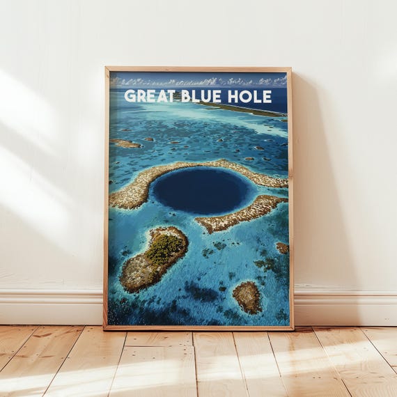 Great Blue Hole Belize Poster Ocean Wall Art Print Coastal Travel Decor Scuba Diving Natural Wonder
