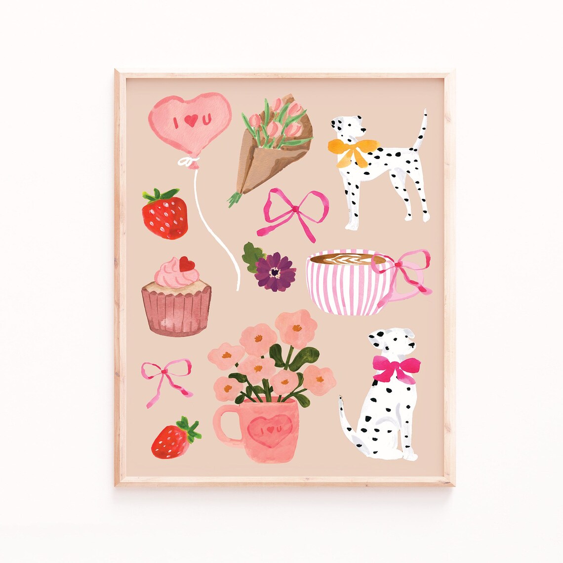 Valentine's Day Dalmatians Flowers Sweets Art Print
