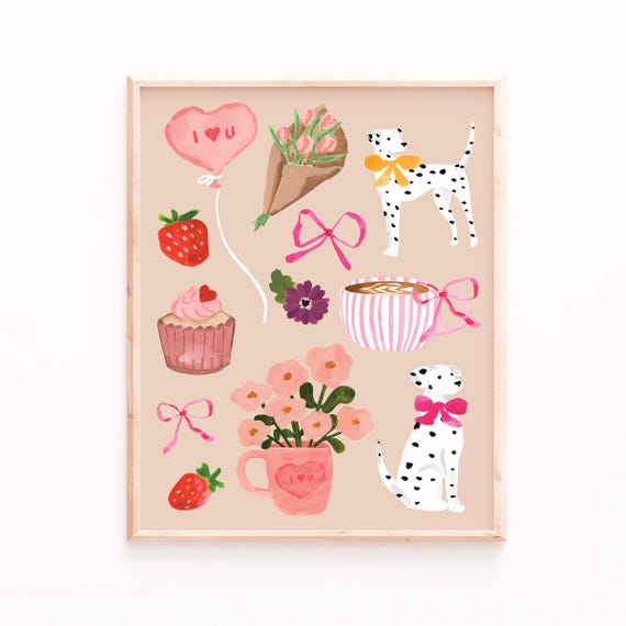 Valentine's Day Dalmatians Flowers Sweets Art Print