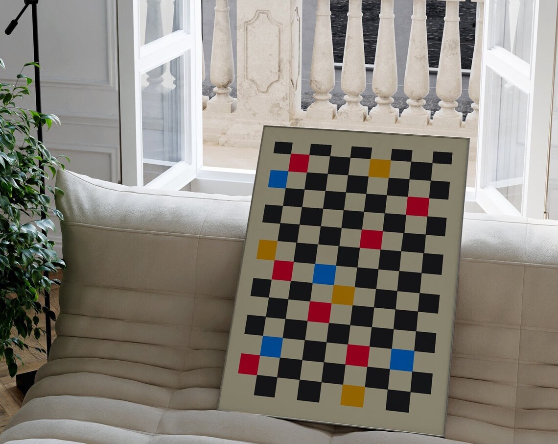 Geometric Checkerboard Primary Color Pop Abstract Grid Art Poster - Image 3