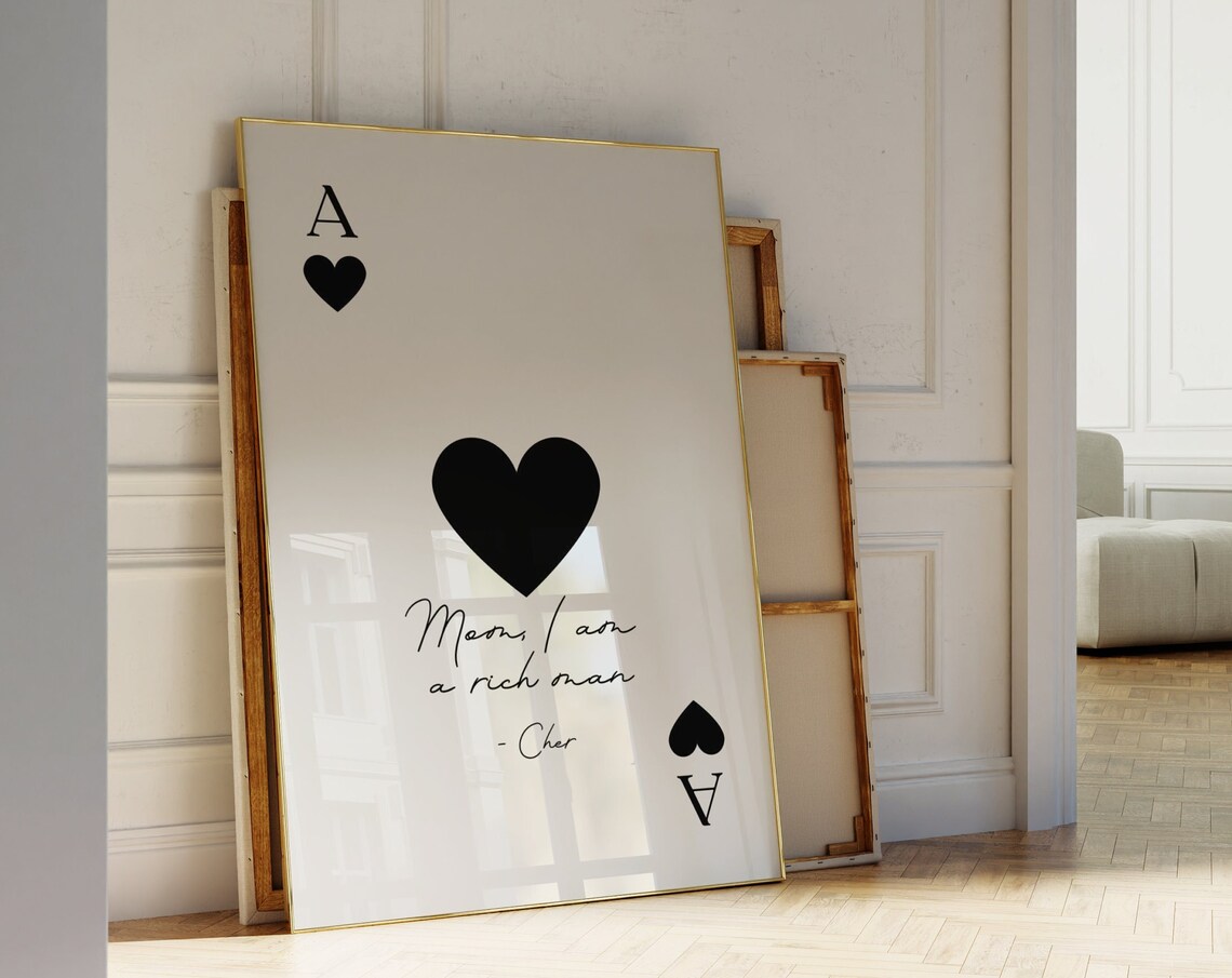 Trendy Ace Of Hearts Print Mom I Am A Rich Man Cher Quote Positive Poster Playing Card Retro Bar Cart Wall Art Preppy Funky Print - Image 3