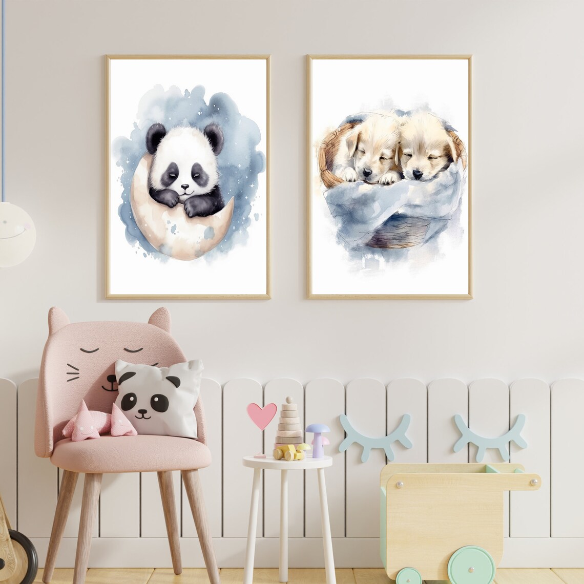 Sleeping Golden Retriever Puppies Watercolor Nursery Animal Poster - Image 3