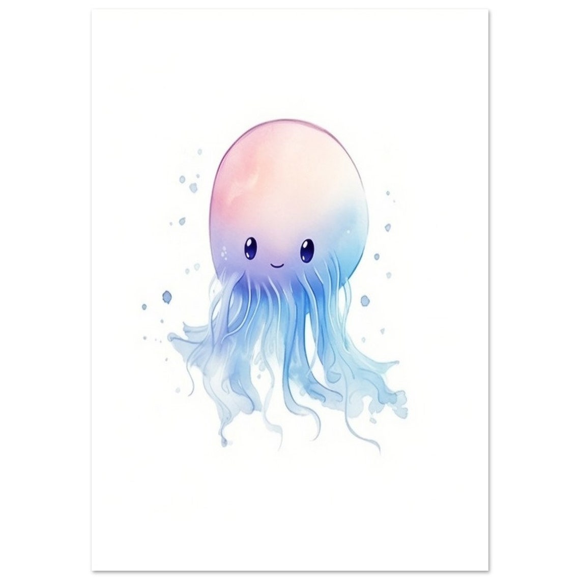 Sweet Adorable Pink Blue Jellyfish Watercolor Ocean Nursery Poster - Image 2