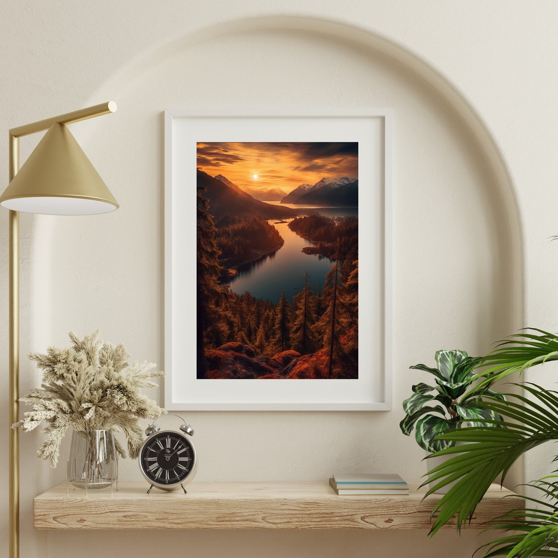 Mountain Sunset Over Alpine Lake Pine Forest Golden Hour Poster - Image 3