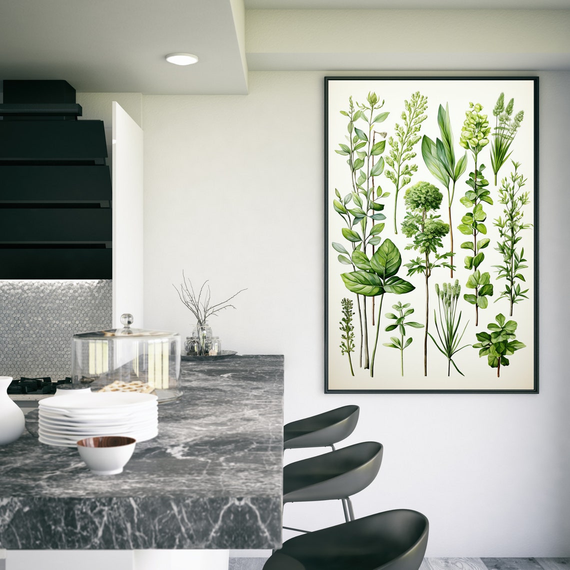 Botanical Green Herbal Plants Vintage Kitchen Illustration Poster - Image 2