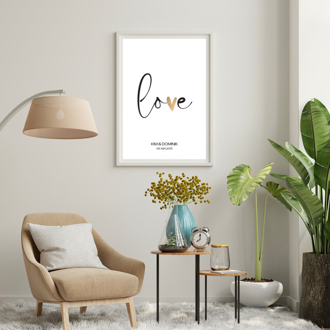 Personalizable Love Script Heart Names Date Romantic Couple Poster - Image 4