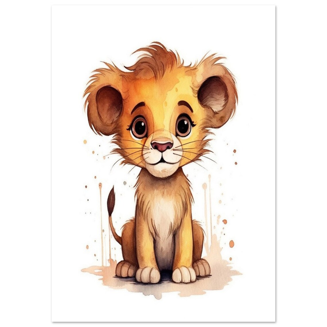Sweet Baby Lion Cub Watercolor Safari Theme Nursery Art Poster - Image 2