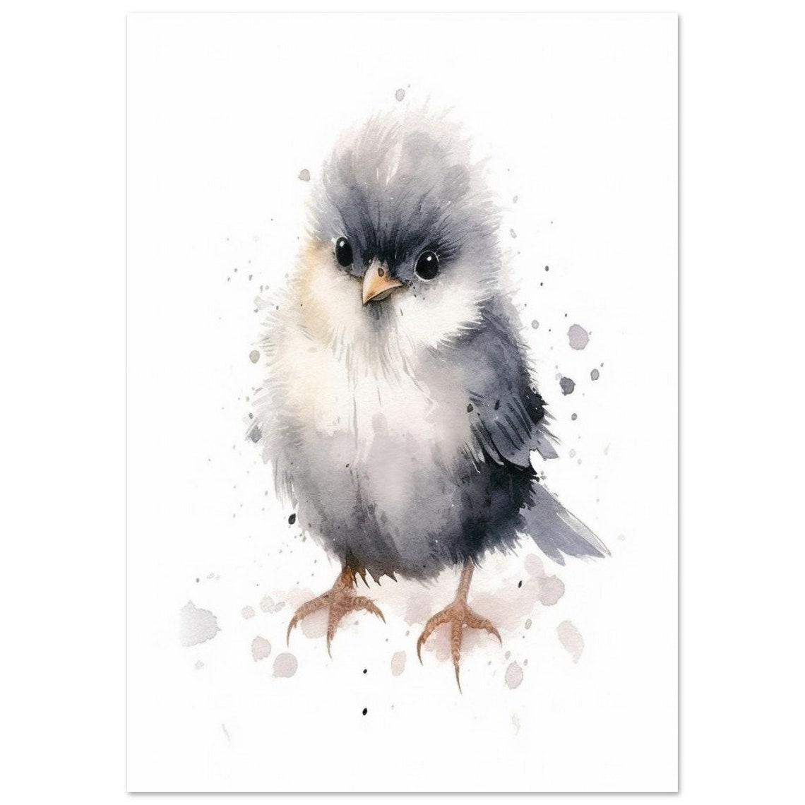 Cute Fluffy Grey Baby Bird Chick Watercolor Nursery Art Poster - Image 3