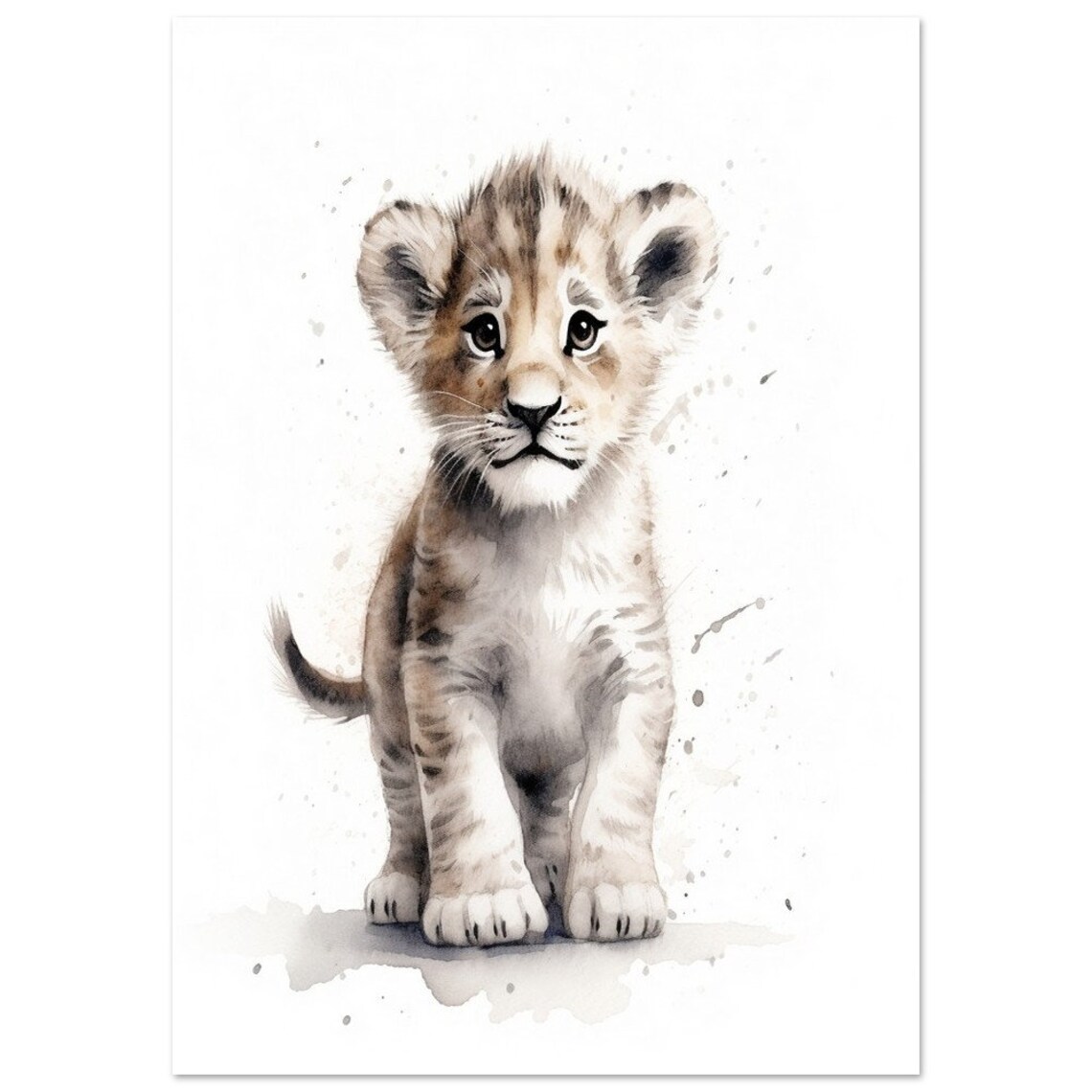 Sweet Adorable Baby Lion Cub Watercolor Safari Nursery Poster - Image 2