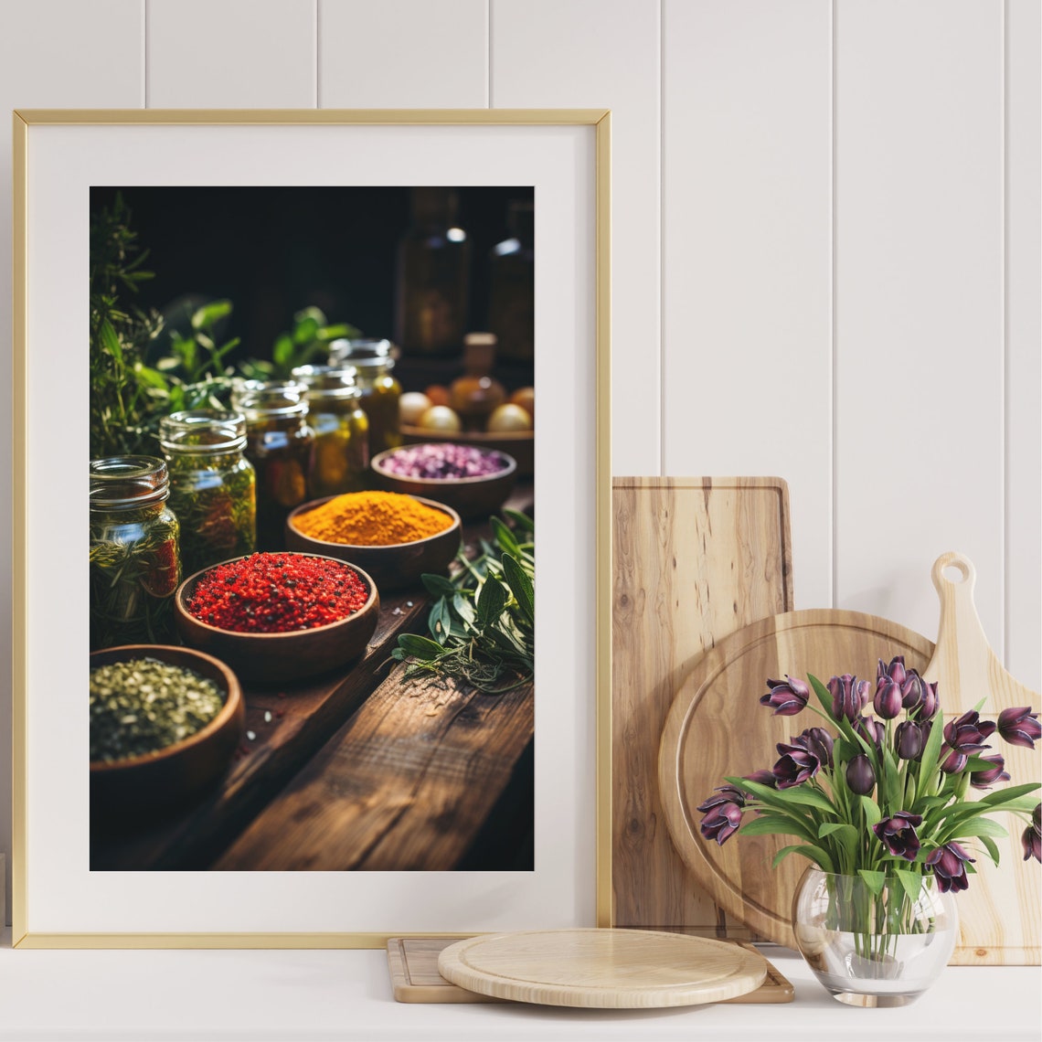 Vibrant Colorful Spices and Herbs Rustic Kitchen Photography Poster - Image 4