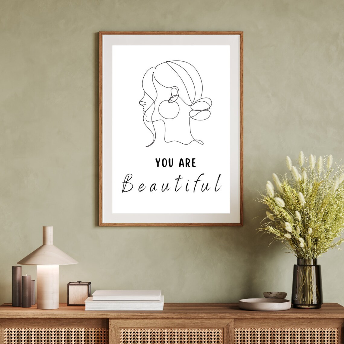 You Are Beautiful Woman Line Art Minimalist Empowering Quote Poster - Image 4