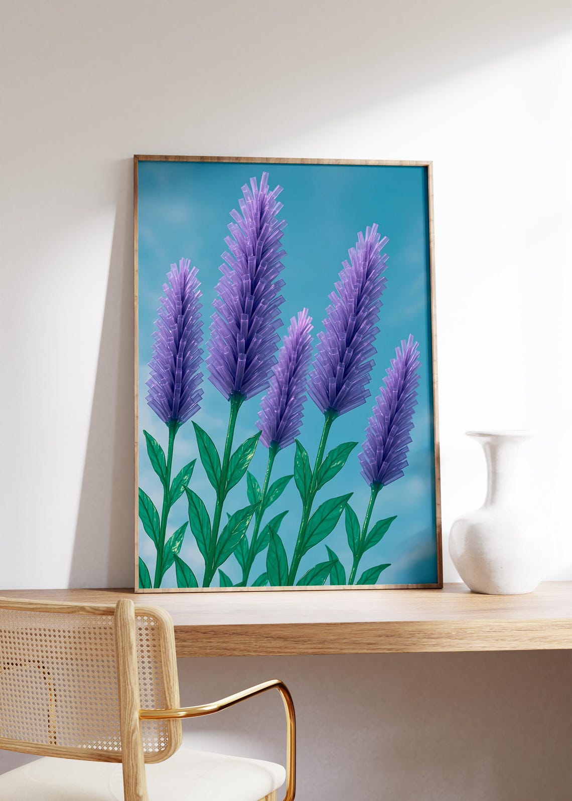 Purple Lavender Straw Petals Blooming Against Blue Sky Garden Poster