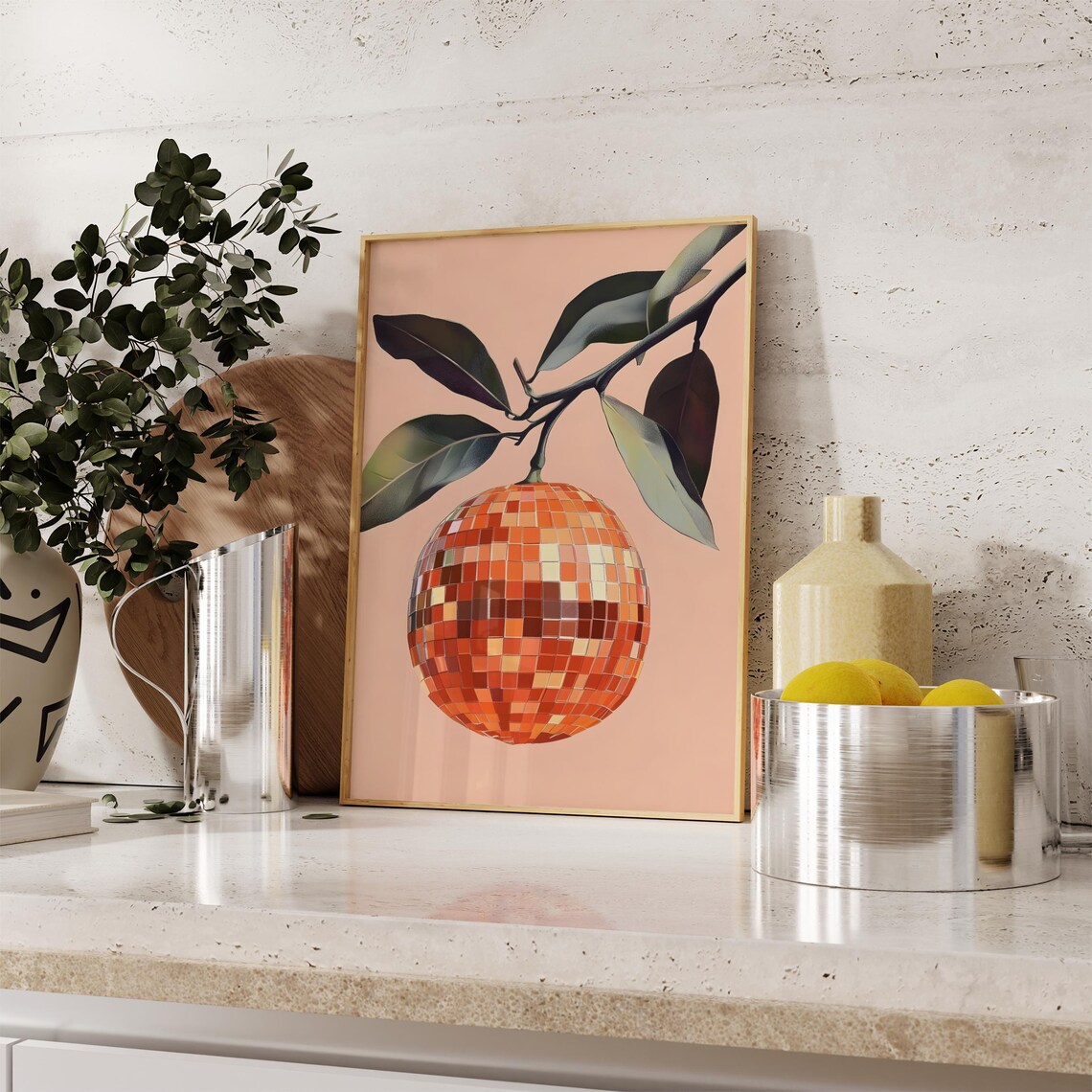 Retro Orange Disco Ball Art Print, Kitchen Bar Poster - Image 4