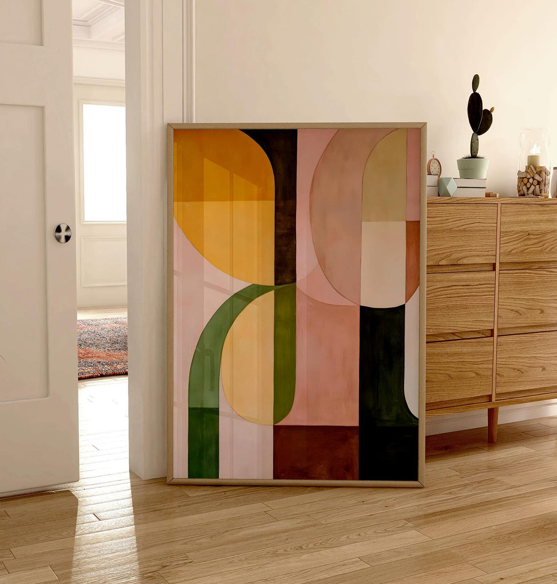 Geometric Arches Abstract Mustard Pink Green Modern Wall Art - Image 3