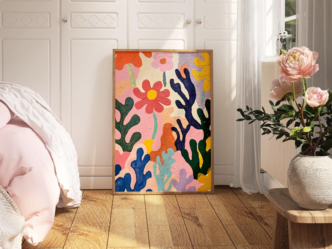 Vibrant Colorful Abstract Floral Garden Impasto Painting Wall Art - Image 3