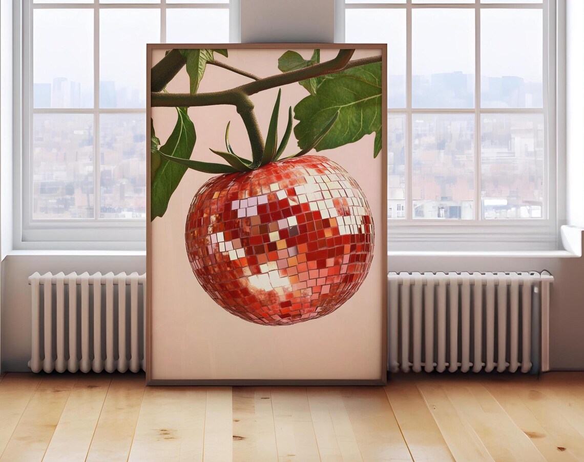 Retro Tomato Disco Ball Kitchen Poster Print