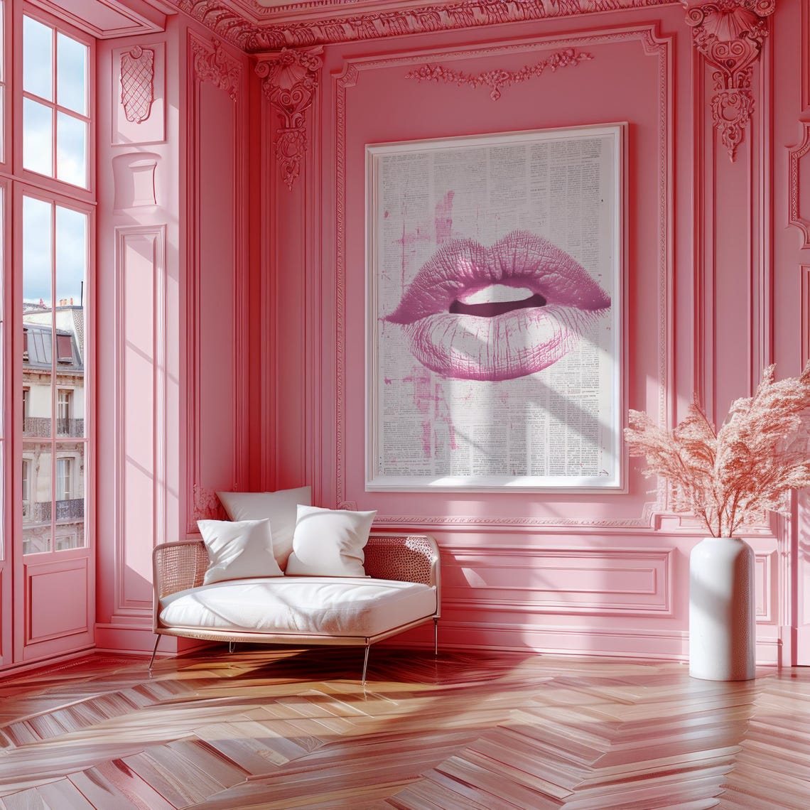 Bold Pink Lips Pop Art Over Newspaper Background Beauty Wall Art - Image 3