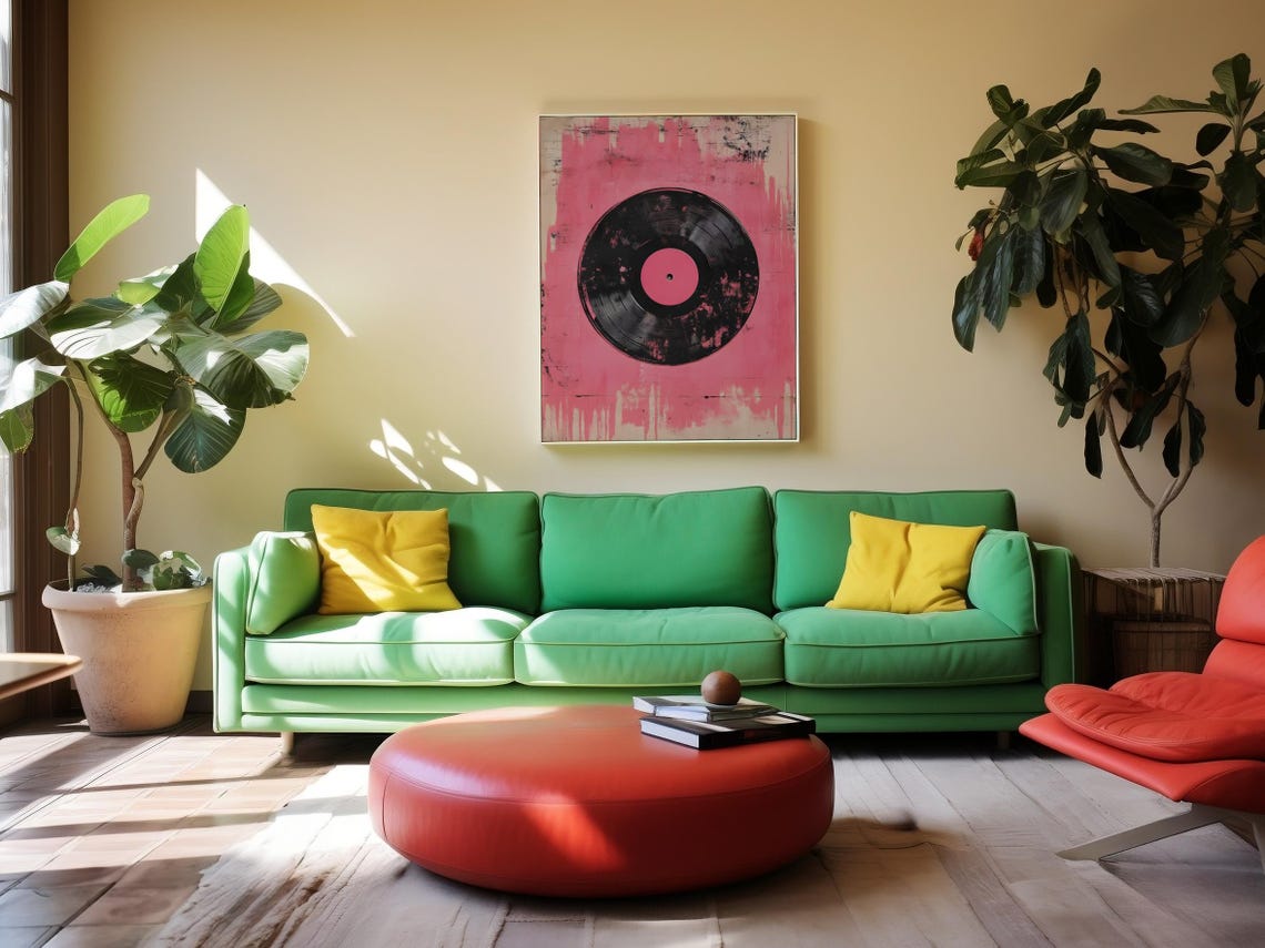 Lonely Vinyl Record With Pink Label On Distressed Pink Art Poster - Image 2