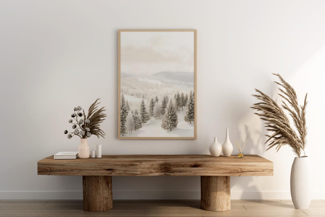 Snowy Winter Forest Minimalist Scandinavian White Christmas Poster - Image 2