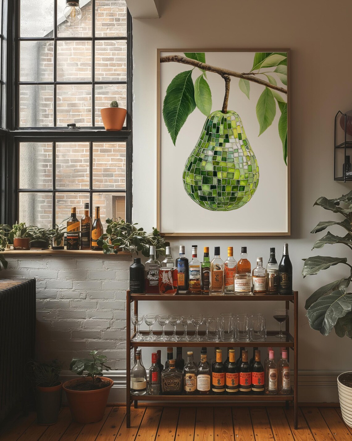 Retro Pear Disco Ball Art Print, Kitchen Bar Cart Decor - Image 2