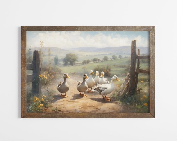 Vintage Ducks On Farm Path Rustic Country Nursery Wall Poster