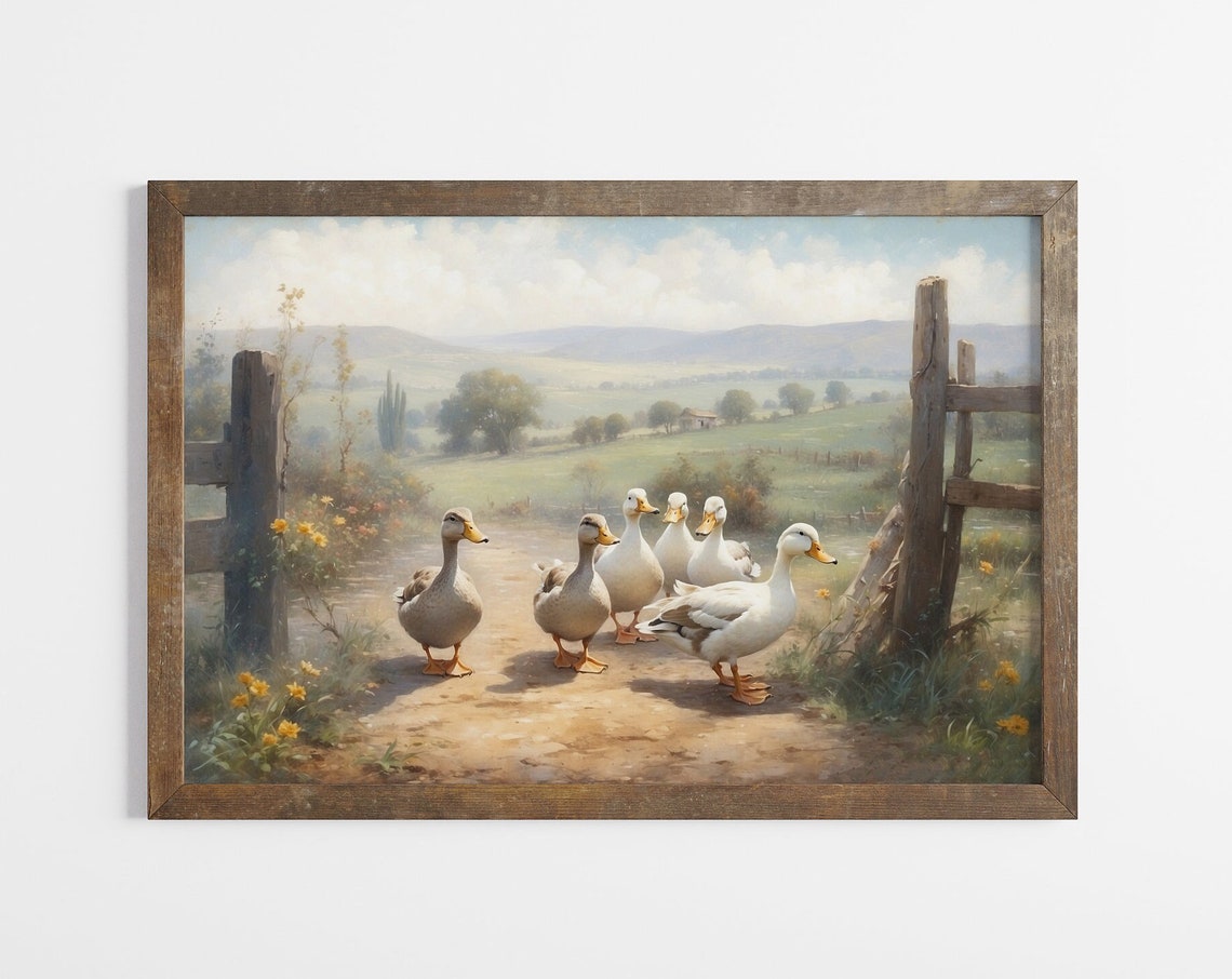 Vintage Ducks On Farm Path Rustic Country Nursery Wall Poster