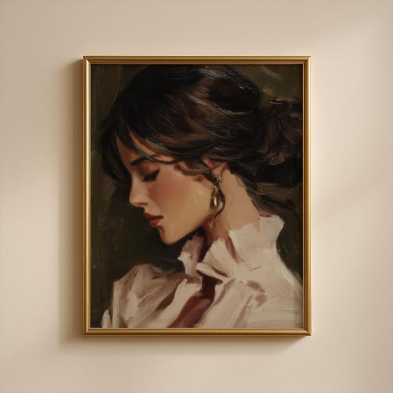 Moody Vintage Woman Art Print Self Care Illustration