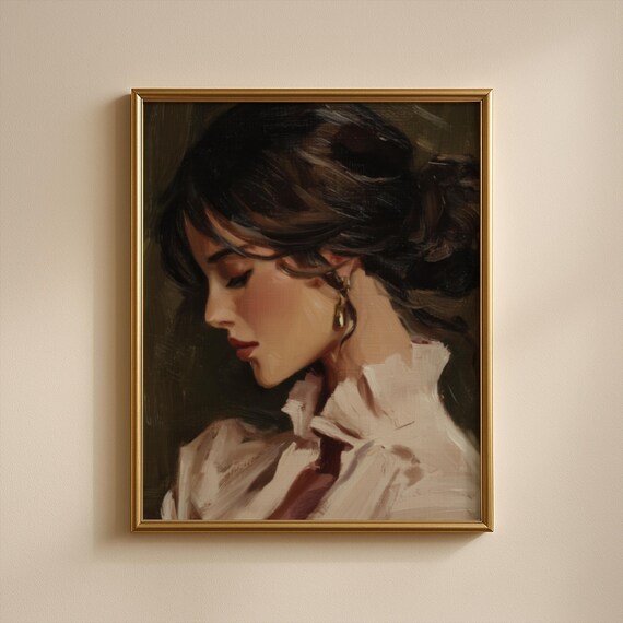 Moody Vintage Woman Profile Portrait Dark Romantic Art Poster