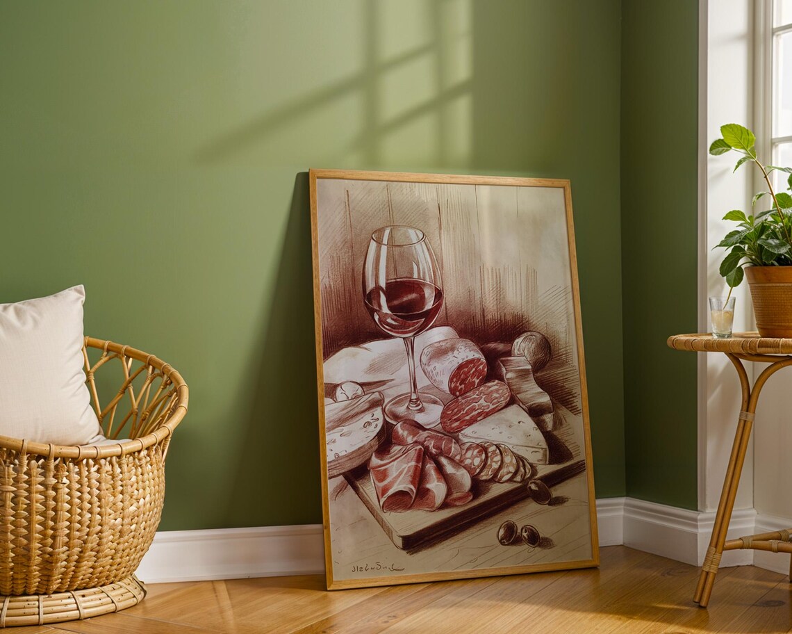 Charcuterie Board Red Wine Watercolour Illustration - Image 6