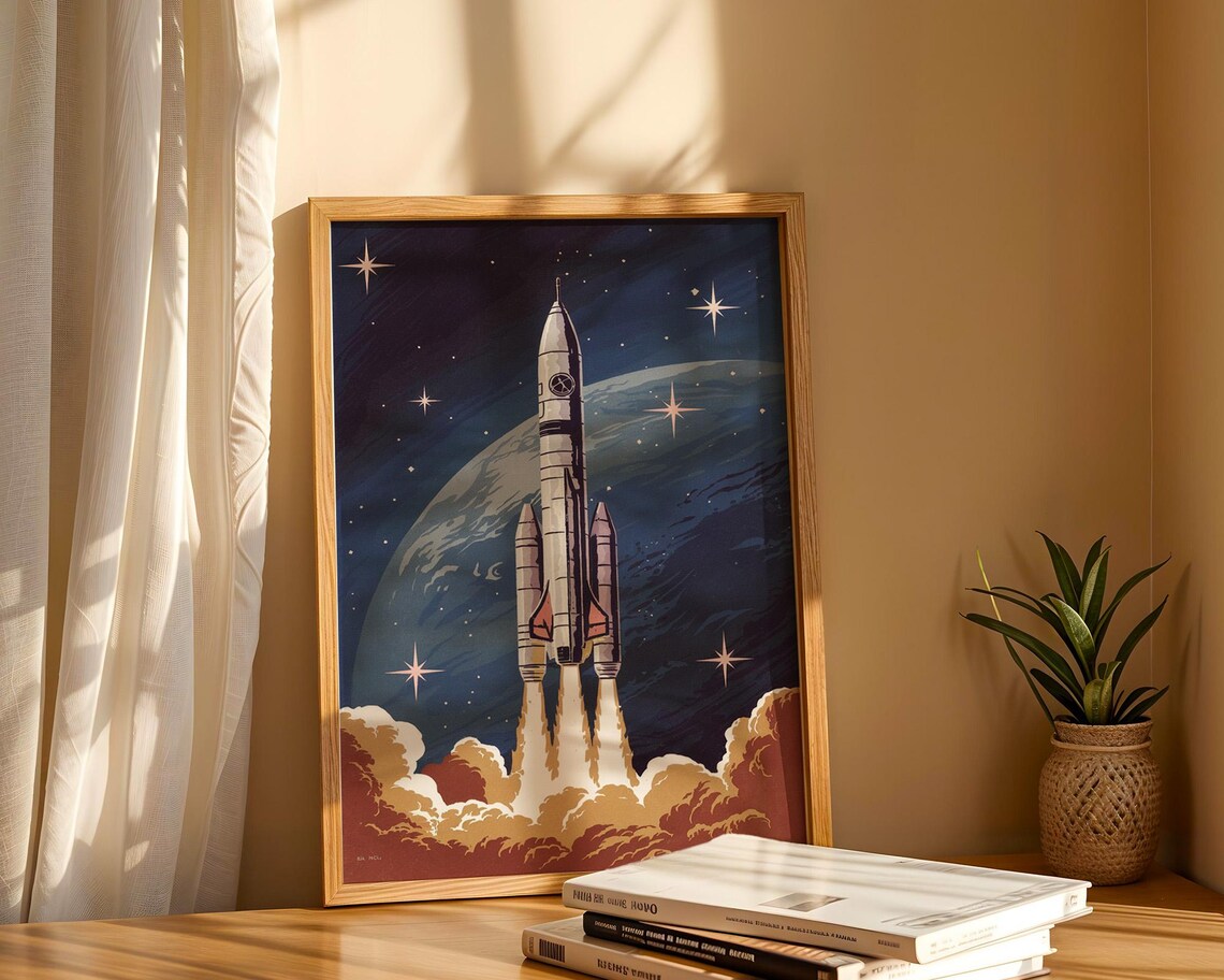 Retro Rocket Ship Launch, Vintage Space Exploration - Image 6