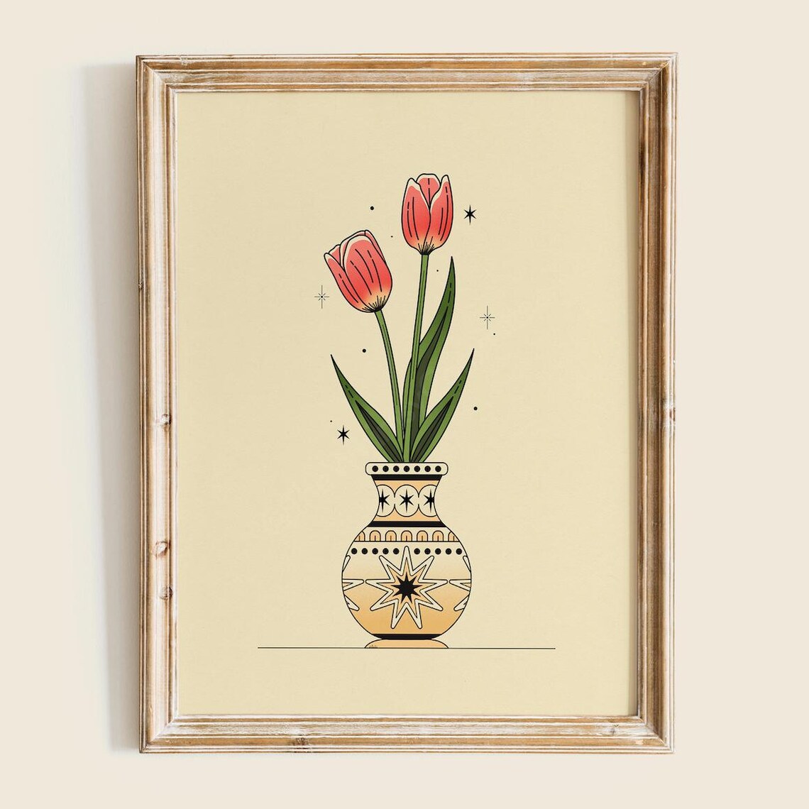 Pink Tulip Vase Celestial Pattern Illustration Floral Poster