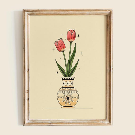Tulip Illustration Art Print Colorful Wall Whimsical Home Decor