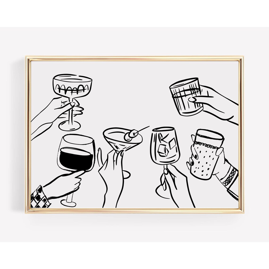 Black Line Art Cheers Toast Cocktail Glasses Modern Party Poster - Image 3