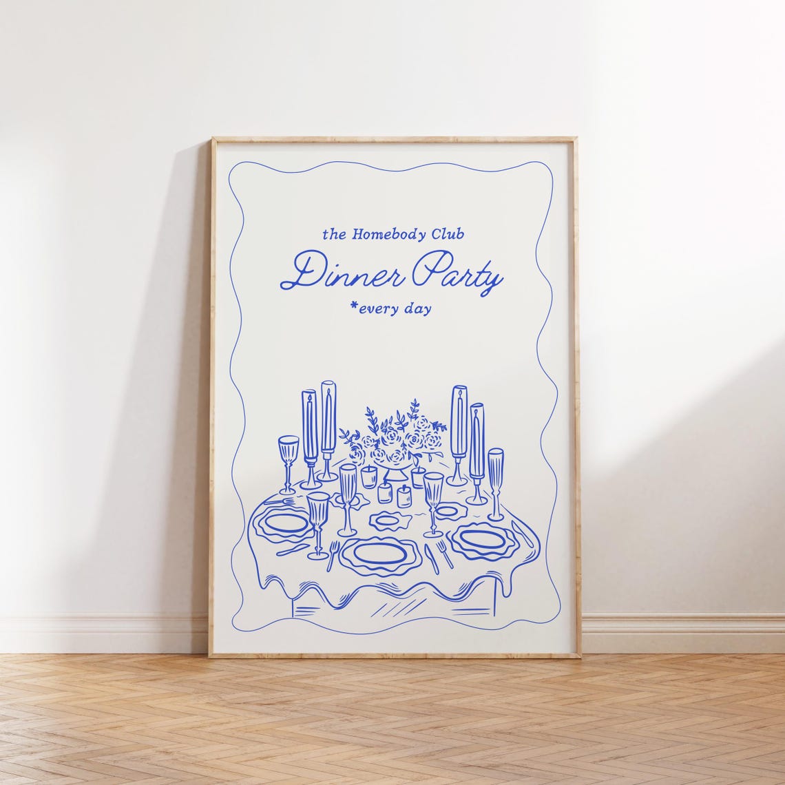 The Homebody Club Dinner Party Blue Hand Drawn Kitchen Wall Print - Image 4