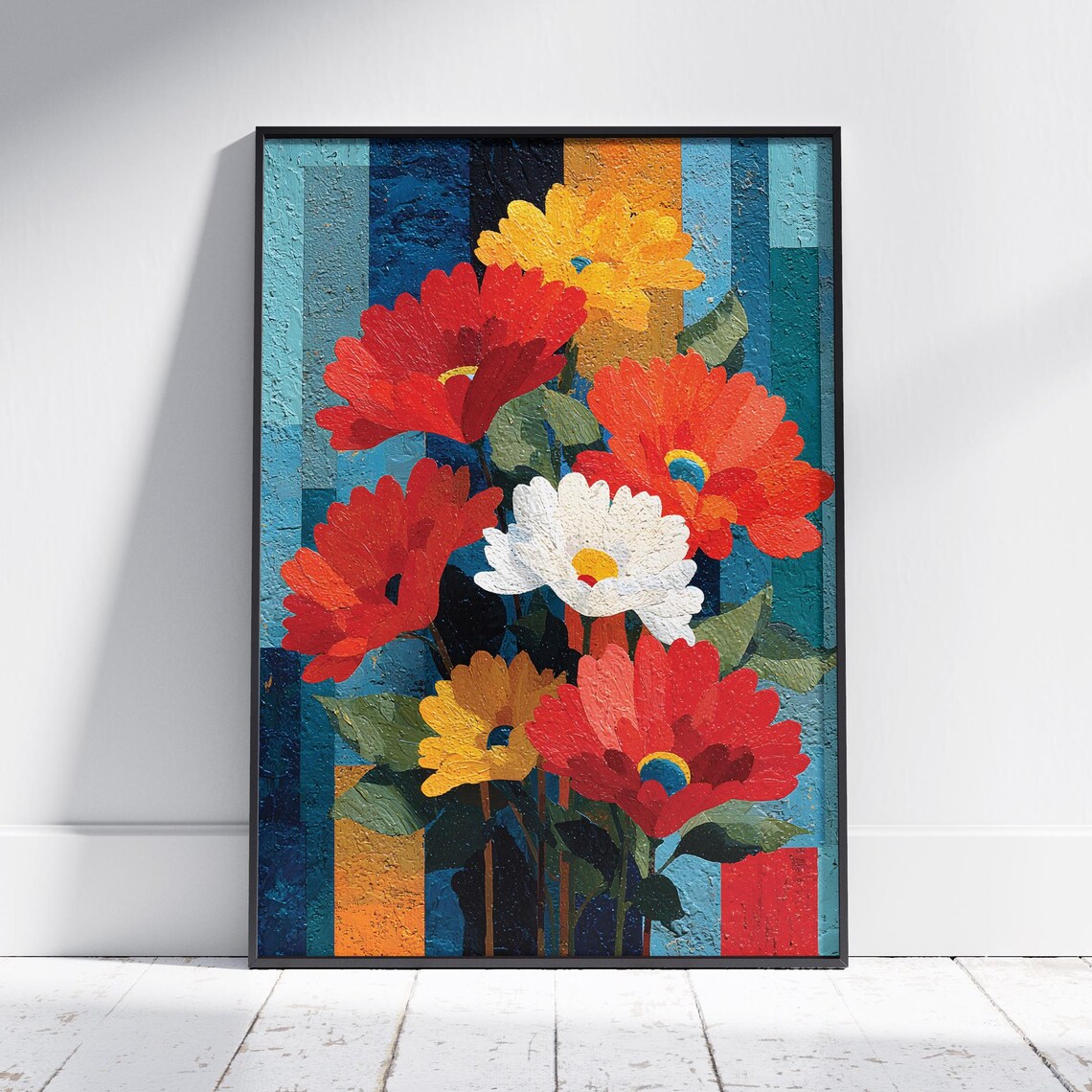 Bold Gerbera Daisy Floral Bouquet Colorful Modern Art Poster