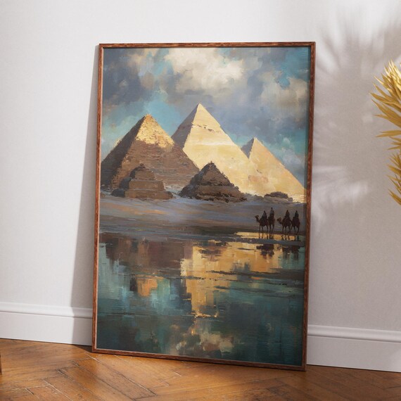 Majestic Giza Pyramids Camel Caravan Desert Golden Hour Poster