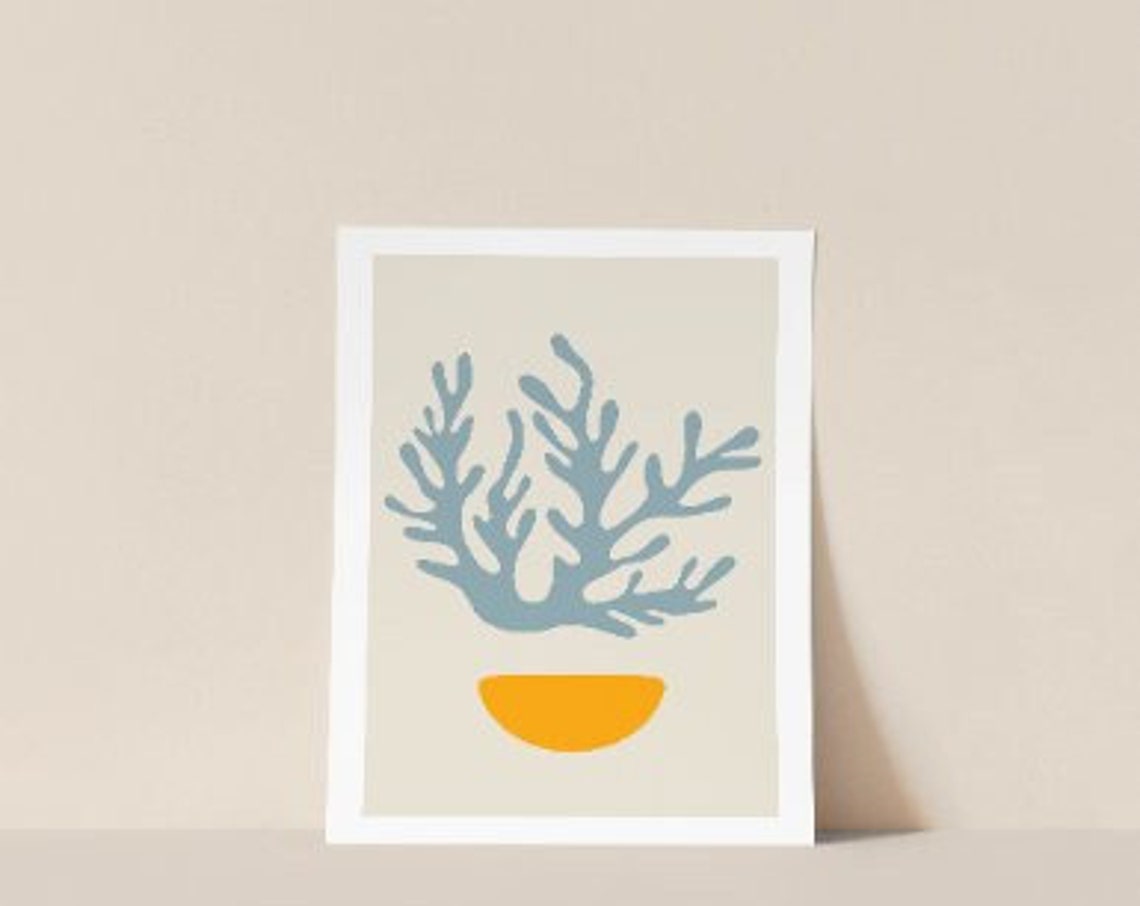 Blue Coral Seaweed Cut Out Abstract Minimalist Modern Art Poster - Image 3