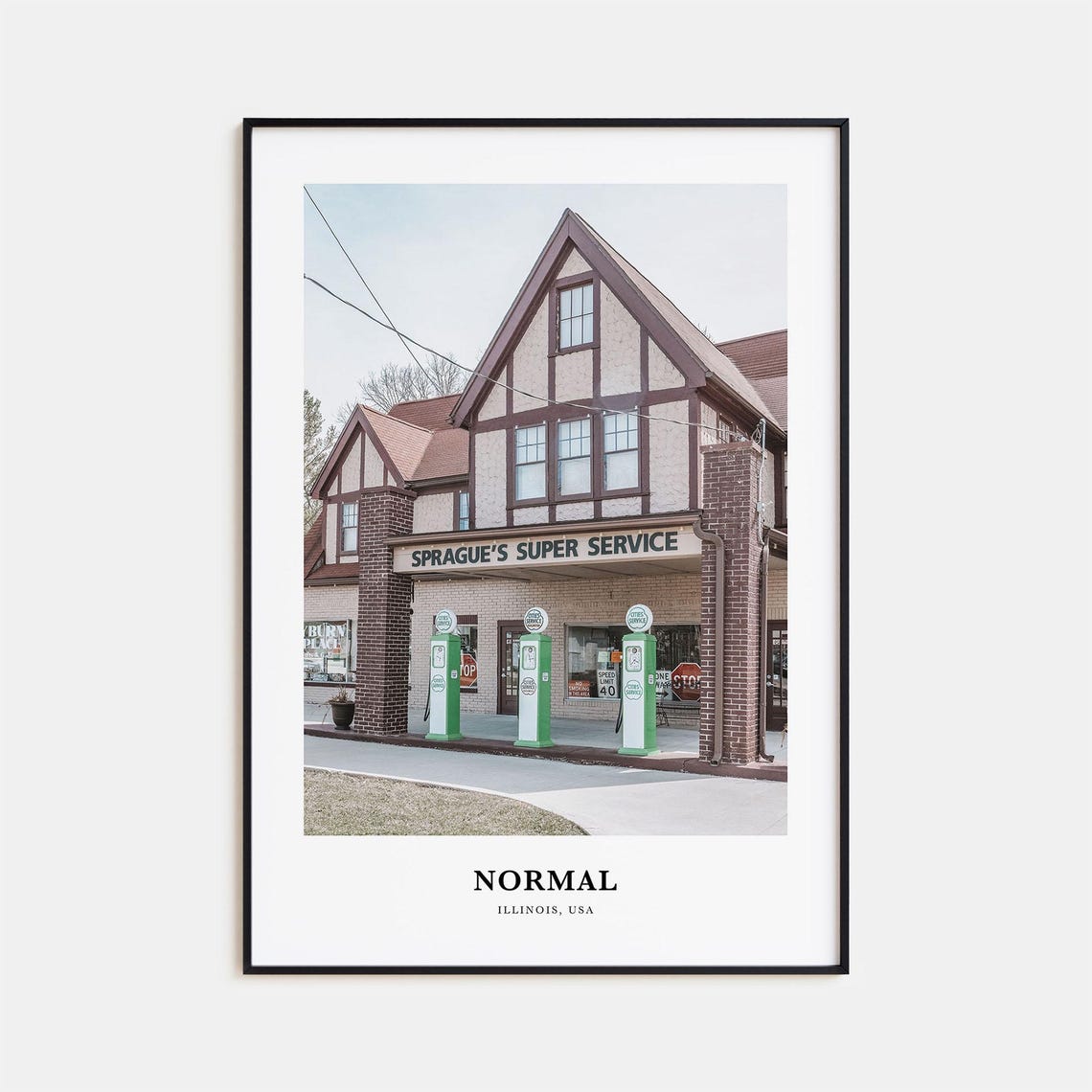 Normal Illinois Vintage Gas Station Sprague's Super Service Poster