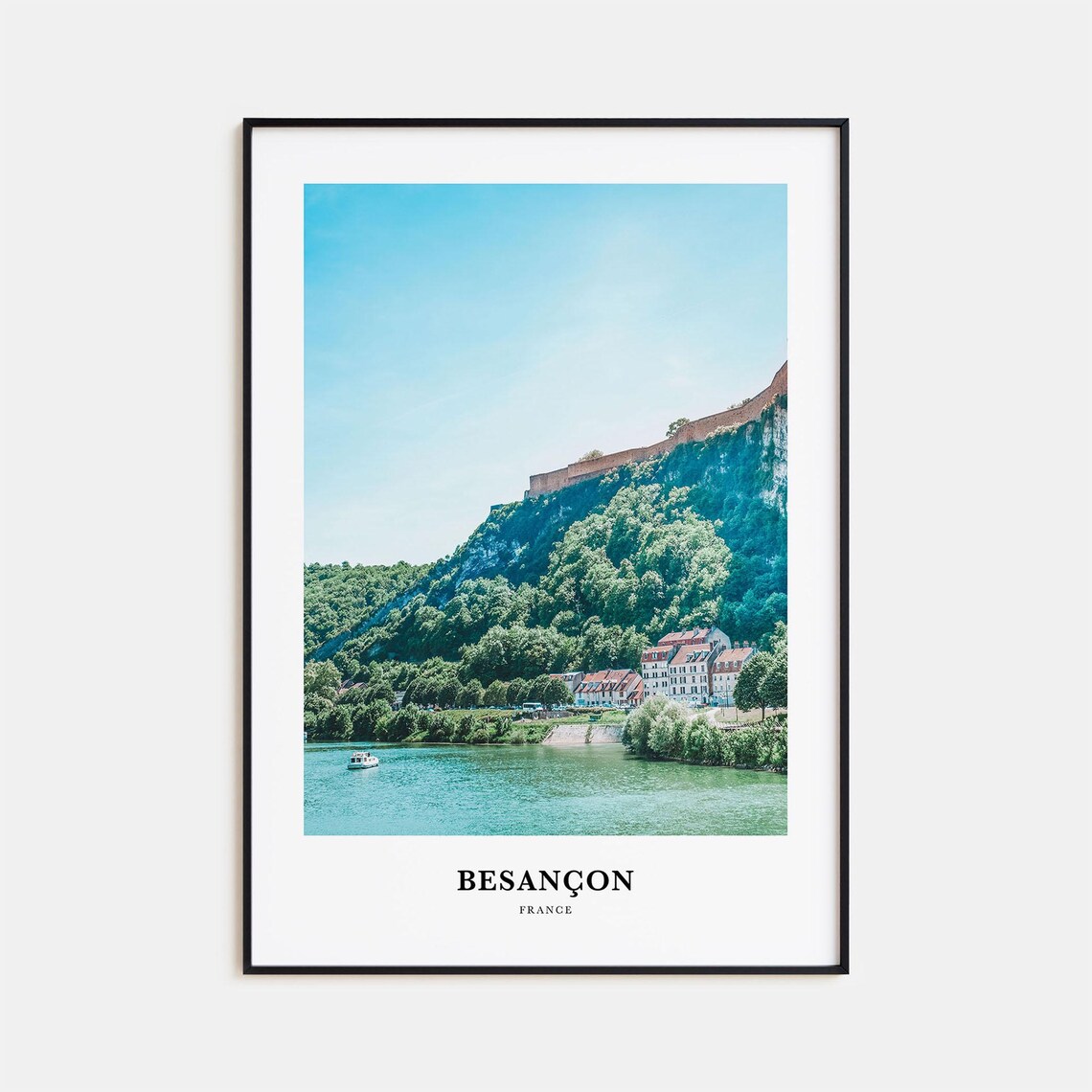 Besancon France River and Hilltop Citadel Minimalist Travel Poster