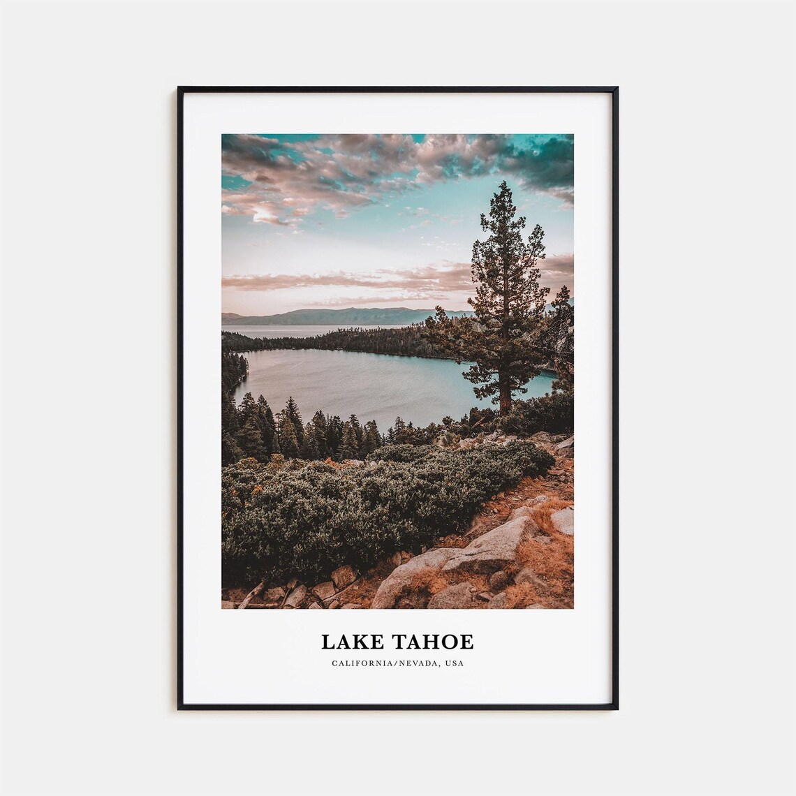 Lake Tahoe Travel Poster, California Nevada Map