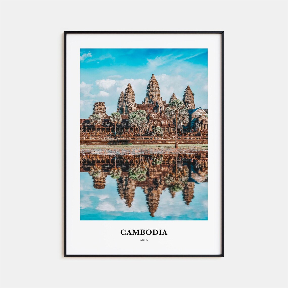 Cambodia Asia Angkor Wat Temple Reflection Water Photo Poster
