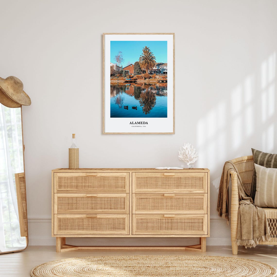 Alameda California Lake Reflection Ducks Palm Photography Poster - Image 2
